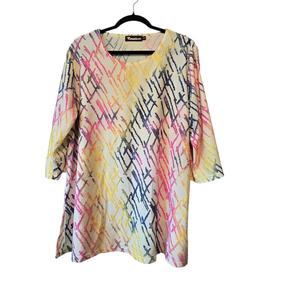 Creations Colorful Tunic Blouse Top Women's 2X Colorful Textured Abstract Boho